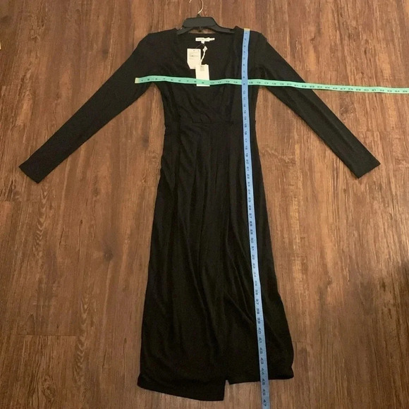 Good American Faux Wrap Dress Black Stretch NWT - Picture 11 of 13